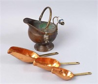 Copper Coal Scuttle and Nesting Scoops