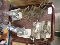 3 PAIRS BOOKENDS W/ STURGEON, STALLION, FROG