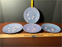 4 Vintage 7.5" Plates Blue White Flowers Japan