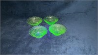 4 Green Uranium Glass Berry Bowls