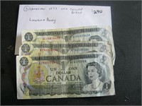 3 -- Canadian 1973 One Dollar Bills