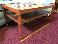 MID CENTURY WOOD & GLASS COFFEE TABLE