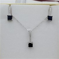 STERLING SILVER 4MM X 4MM GENUINE BLUE SAPPHIRE