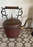 Large antique brass and copper water kettle