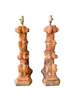 Pair of Vintage Hand Carved Plaster & Wood Lamps