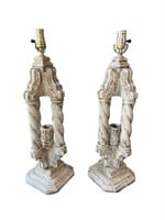 Pair of Vintage Hand Carved Plaster Lamps