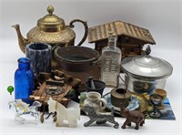 (N) music box house, tea pot, trinkets, and more