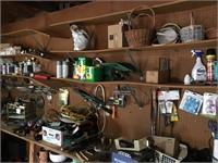 Contents of workbench and two upper shelves