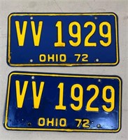 pair 1972 OH license plates