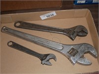 3 Adjustable Wrenches - 8" Crescent, 12" Sparta &