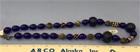 22" necklace of blue trade bead and mixed glass tr