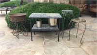 Metal Side Table with Inset Ice Bucket