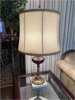 Vintage Pr of Cranberry Czech Glass Table Lamps