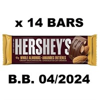 14 x 43g HERSHEY WHOLE ALMONDS - B.B. 04/2024