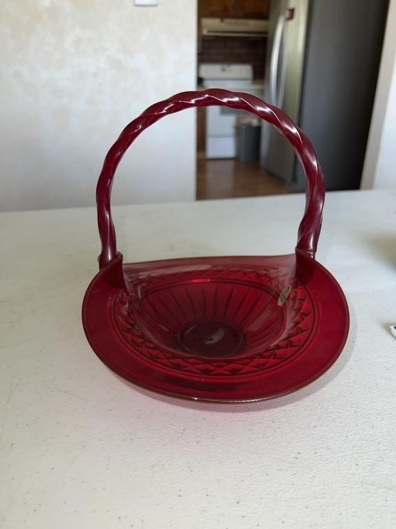 Fenton round glass ruby red basket