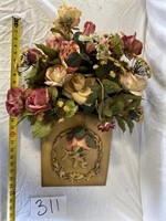 Large Metal Wall Pocket w/ Flowers