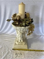 White Resin Pedestal Bowl w/ Candle & Fruit