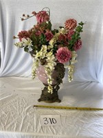 Pink Victorian Style Pedestal Planter w/ Flowers