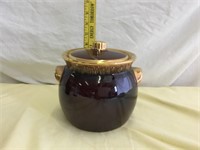 H.P. HULL POTTERY Brown Drip Glaze Bean Pot w Lid