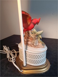 22" Bisque Figural Cardinal Table Lamp. Nice!