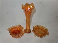 Carnival Glass (Bowl, 10" Vase, Footed Bowl)