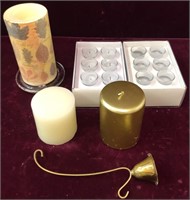 Lot of Candles and Brass Snuffer