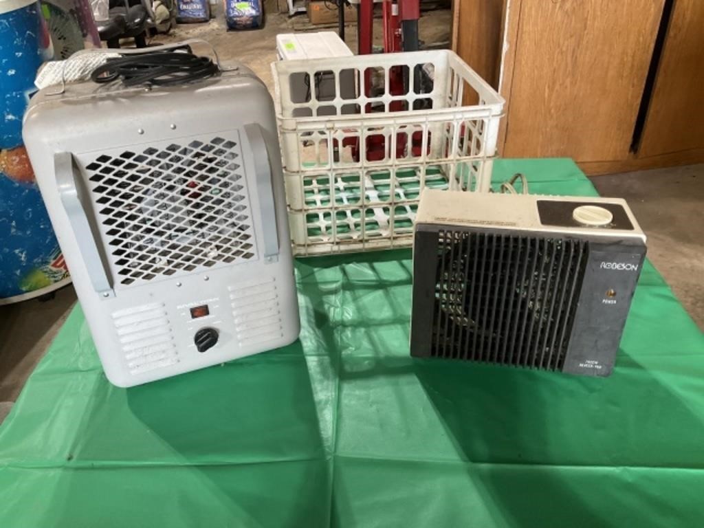 2 Electric Heaters-tested & Milk Crate