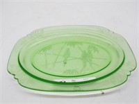 UNIQUE PARAKEET GREEN URANIUM GLASS DISH 11.5 X 8