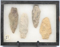 (4) Native American Stone points in Glass top