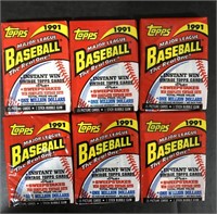 LOT OF (6) 1991 TOPPS MLB BASEBALL CARDS UNOPENED