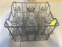 Vintage Milk Jugs in Metal Crate