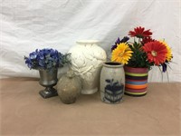 Vintage flower pots and bird lawn ornament