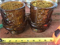 2 Amber Glass candle holders