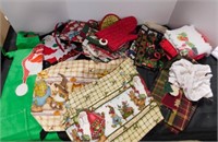 lot of Christmas linens