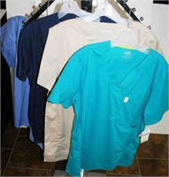 (4) Landau & Code Happy Men's V Neck Scrub Tops,