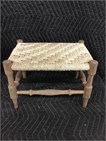 Vintage Woven Rope Footstool with Wood Frame