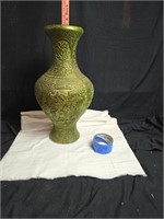 Large Green Oriental Theme Vase Some Paint Missing