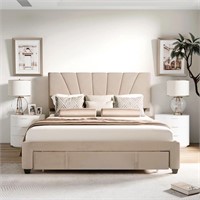 Queen Bed Frame  Wing-Drawers  Headboard