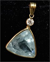 $1600 14K  Aquamarine(9.5ct) Diamond(0.2ct) Pendan
