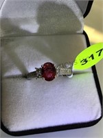 STERLING RING W/ 1.5 CT (T.W.) RUBY &TOPAZ, SIZE 8