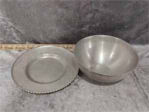 Hammered Aluminum Bowl & Plater