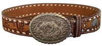 Ladies Leather Western Belt and Buckle