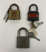 3 Vintage Locks w/ Keys