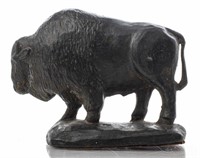 Carved Patinated Metal Buffalo Sculpture