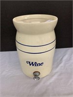 BLUE AND WHITE CROCK WINE DISPENSER - 10 in x 6.5