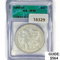 1890-CC Morgan Silver Dollar ICG EF40