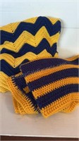 Pair of Maize and Blue Crocheted Blankets