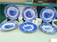 (6) Flow Blue Turkey Design 10" Plates