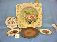 college rose platter, misc plates -see description