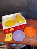 VTG Fisher Price record player with 2 records